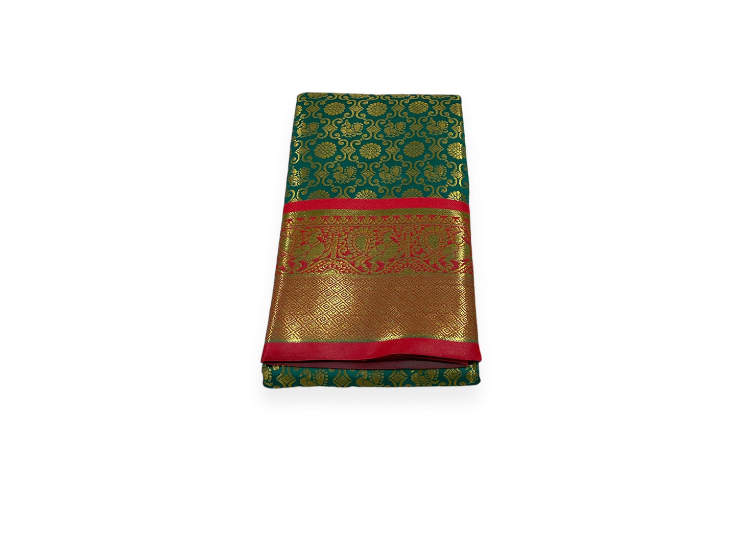 Light Pine Green and Red Colour Banarasi Soft Pattu Saree