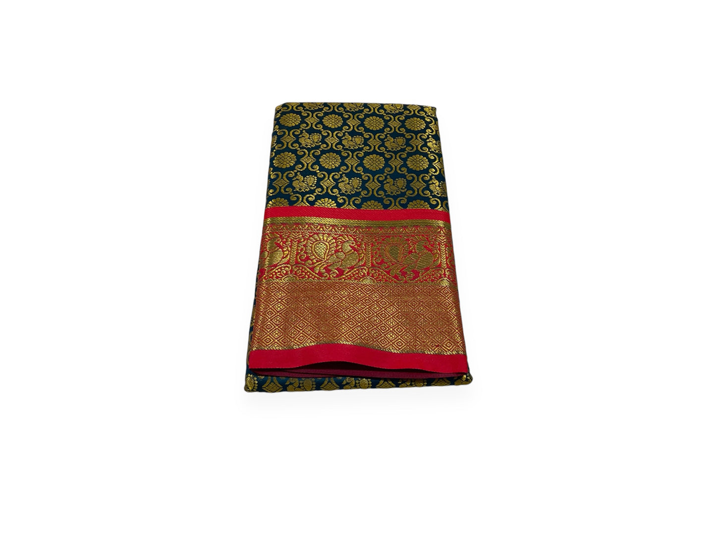 Peacock Blue and Red Colour Banarasi Soft Pattu Saree