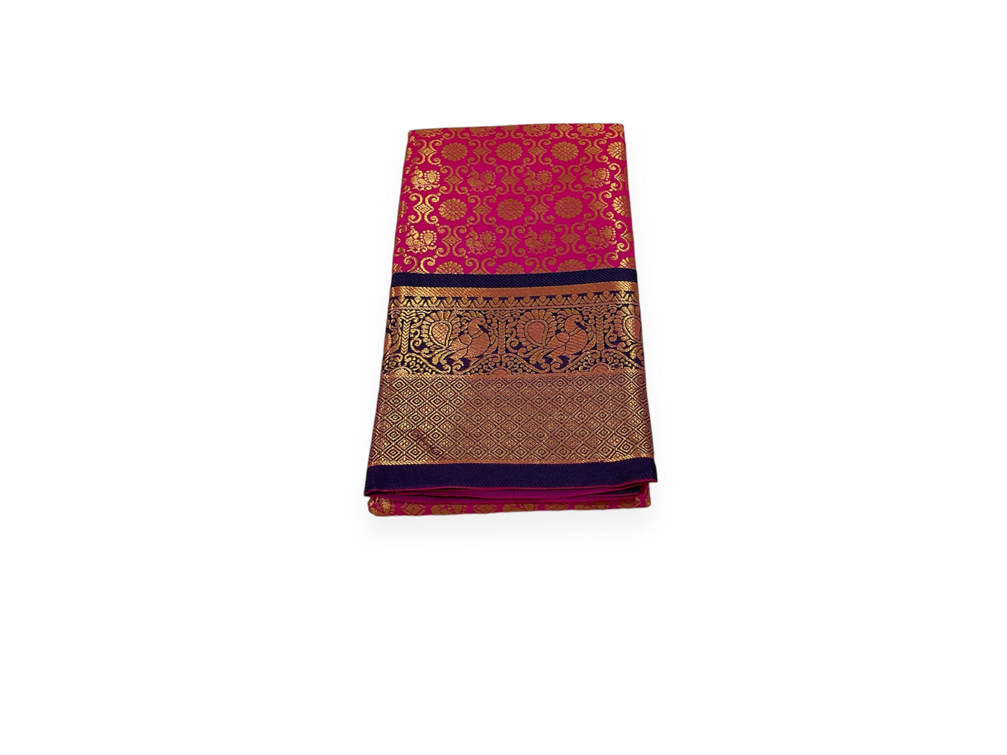 Pink and Navy Blue Colour Banarasi Soft Pattu Saree