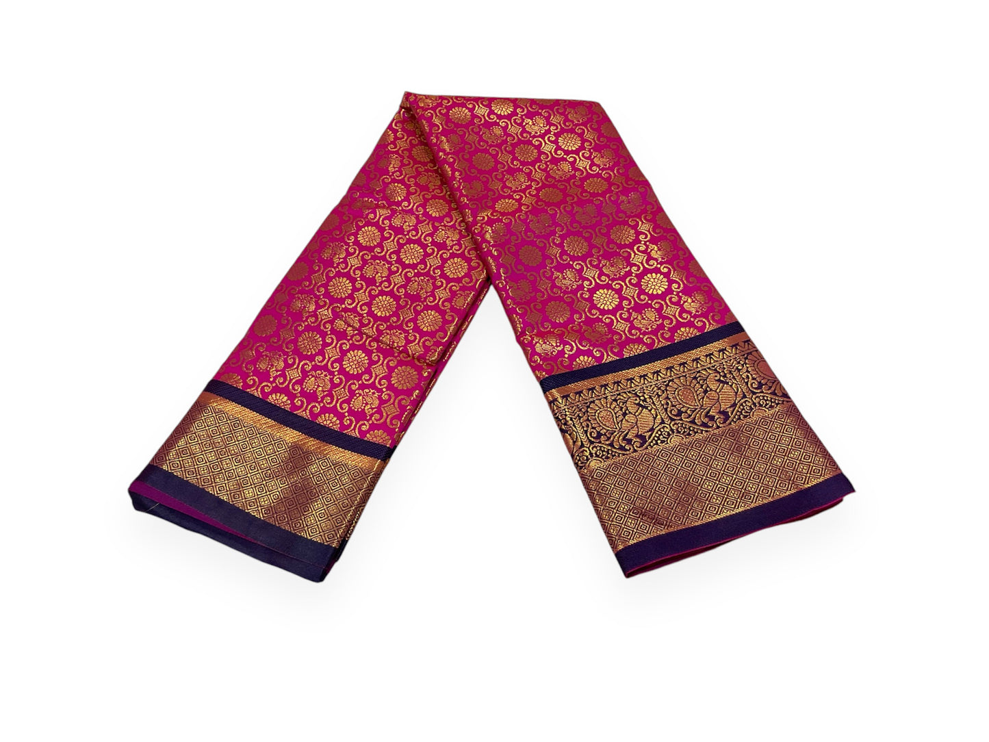Pink and Navy Blue Colour Banarasi Soft Pattu Saree