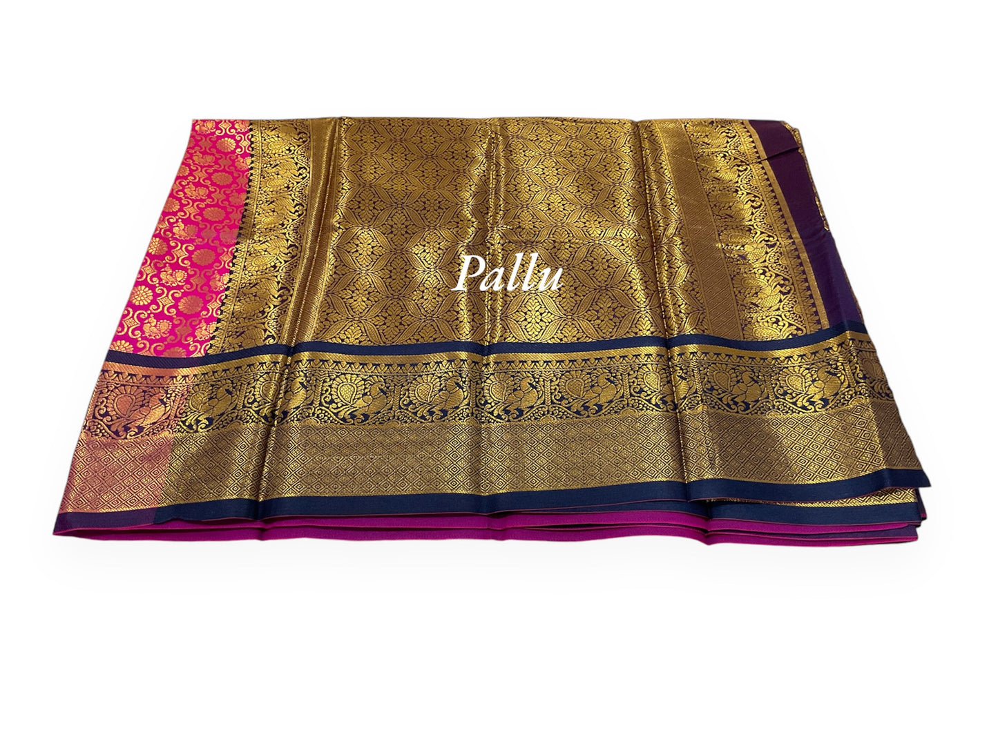 Pink and Navy Blue Colour Banarasi Soft Pattu Saree