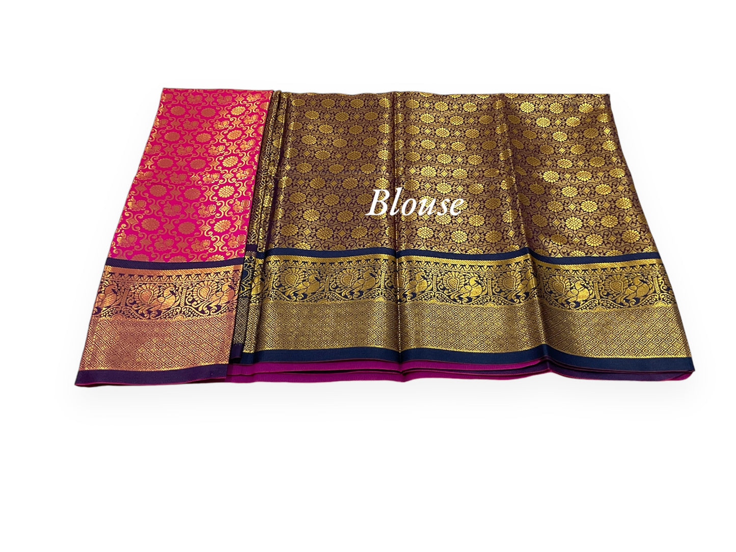 Pink and Navy Blue Colour Banarasi Soft Pattu Saree