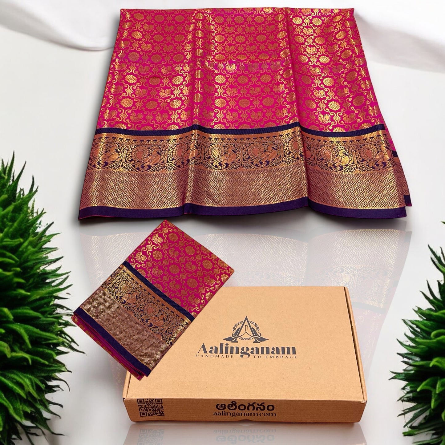 Pink and Navy Blue Colour Banarasi Soft Pattu Saree