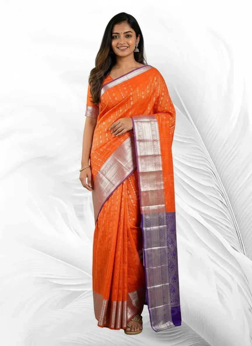 Orange and Blue Colour Soft Pattu Saree