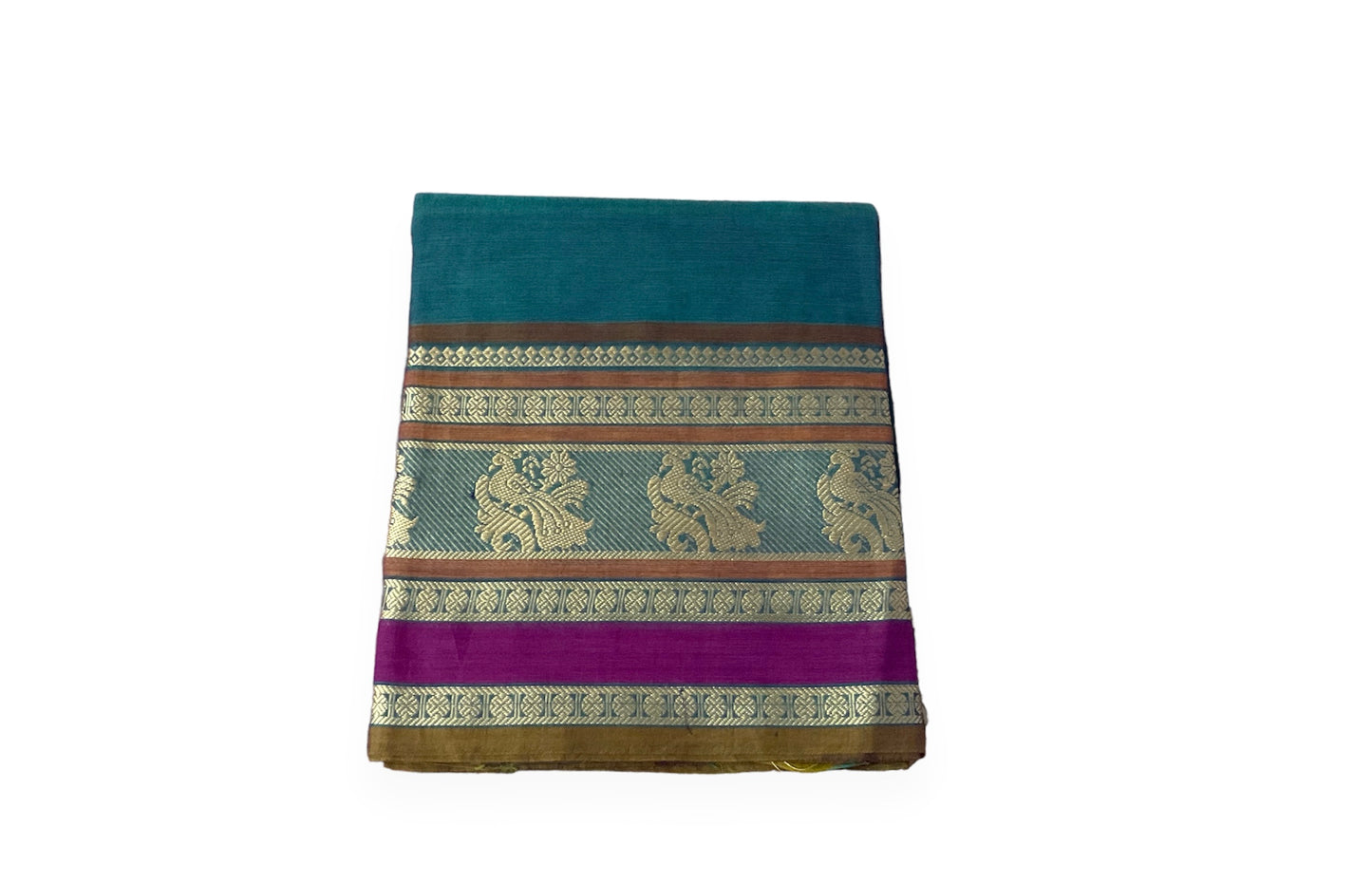 Turquoise Blue Colour Handloom Cotton Saree