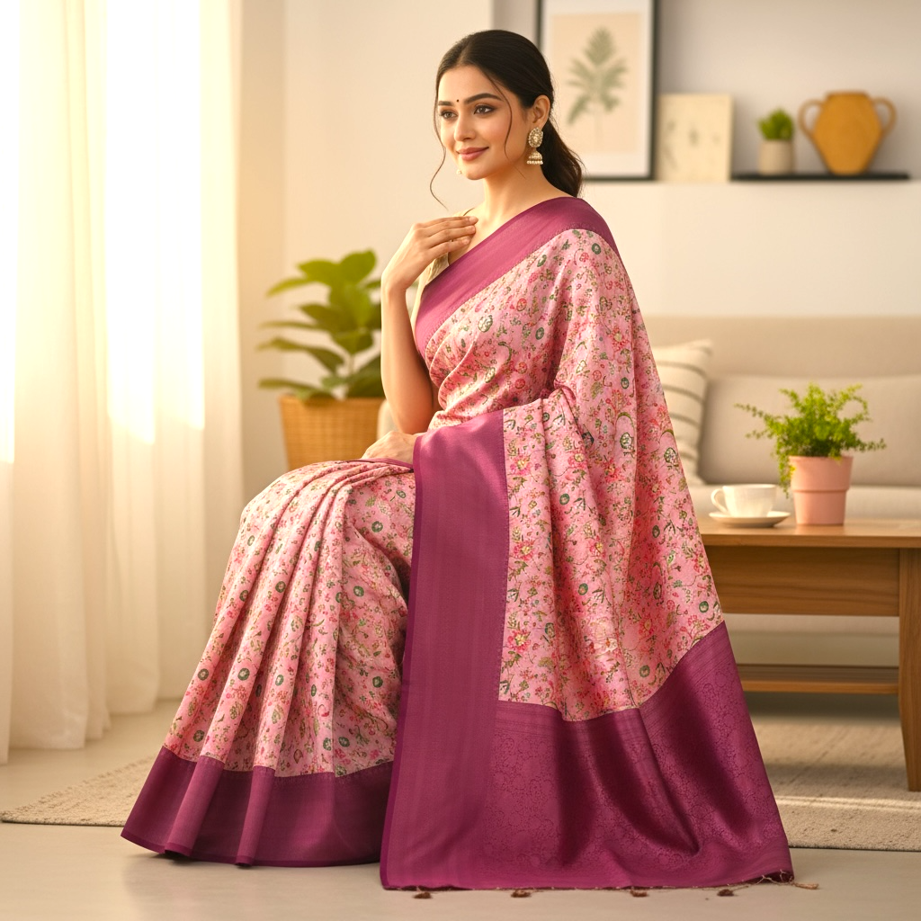 Flower Design Digital Printed Saree