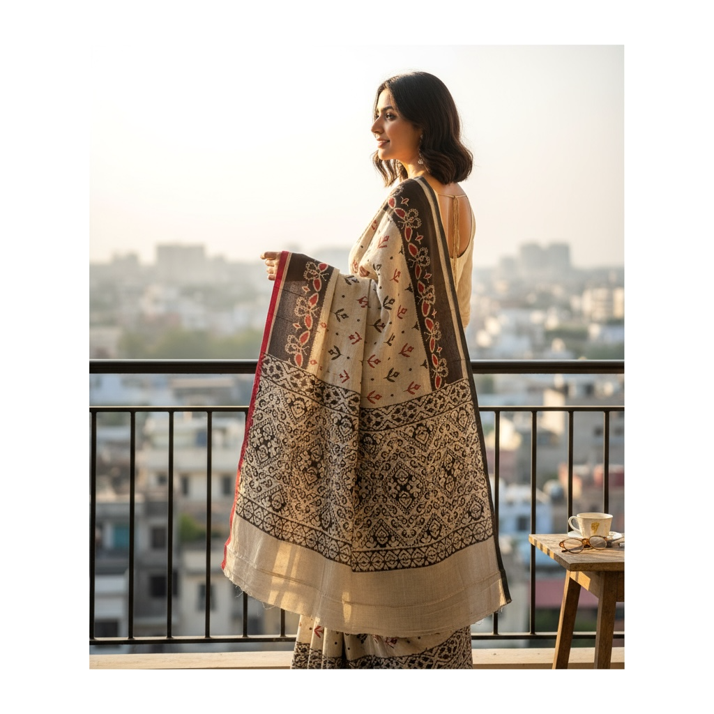 Grey and Black Colour Soft Cotton Saree