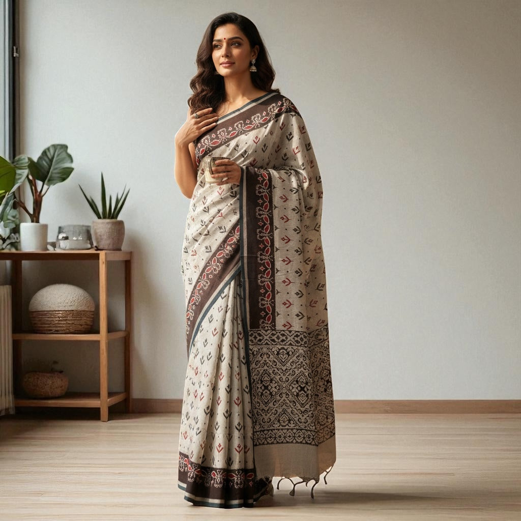 Grey and Black Colour Soft Cotton Saree