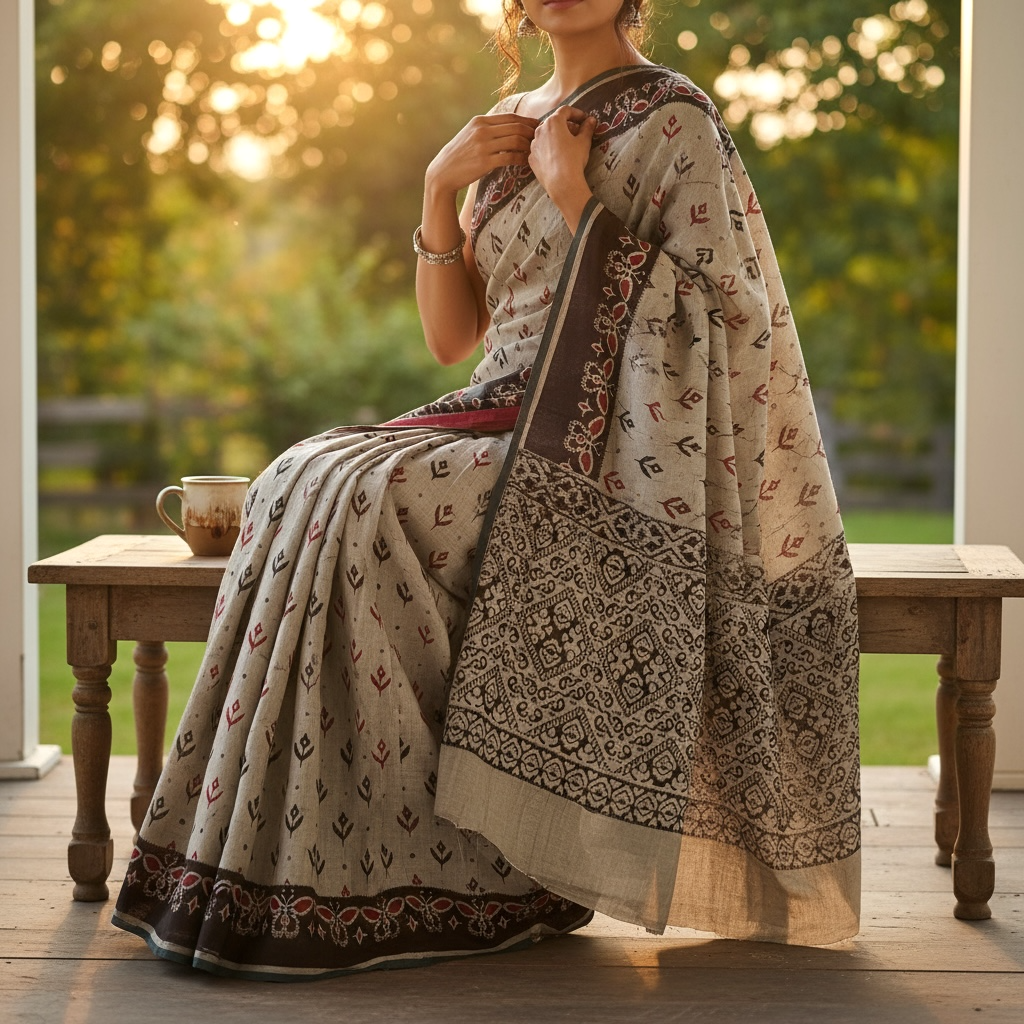 Grey and Black Colour Soft Cotton Saree