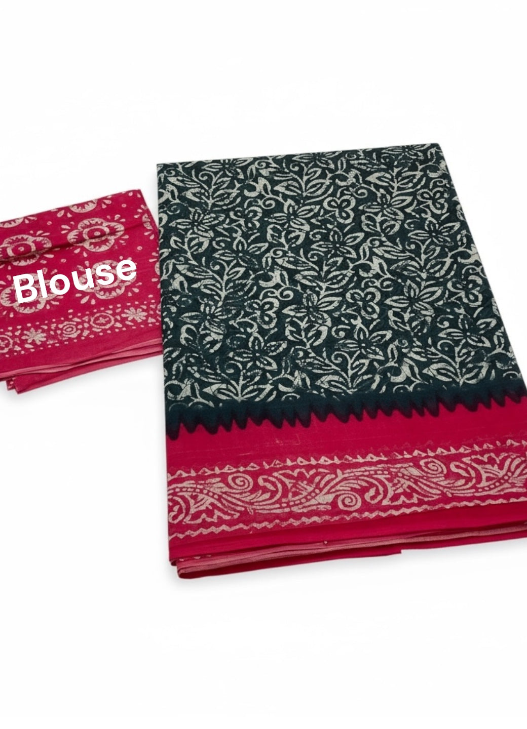 Grey Colour Cotton Saree with Hand Block Print