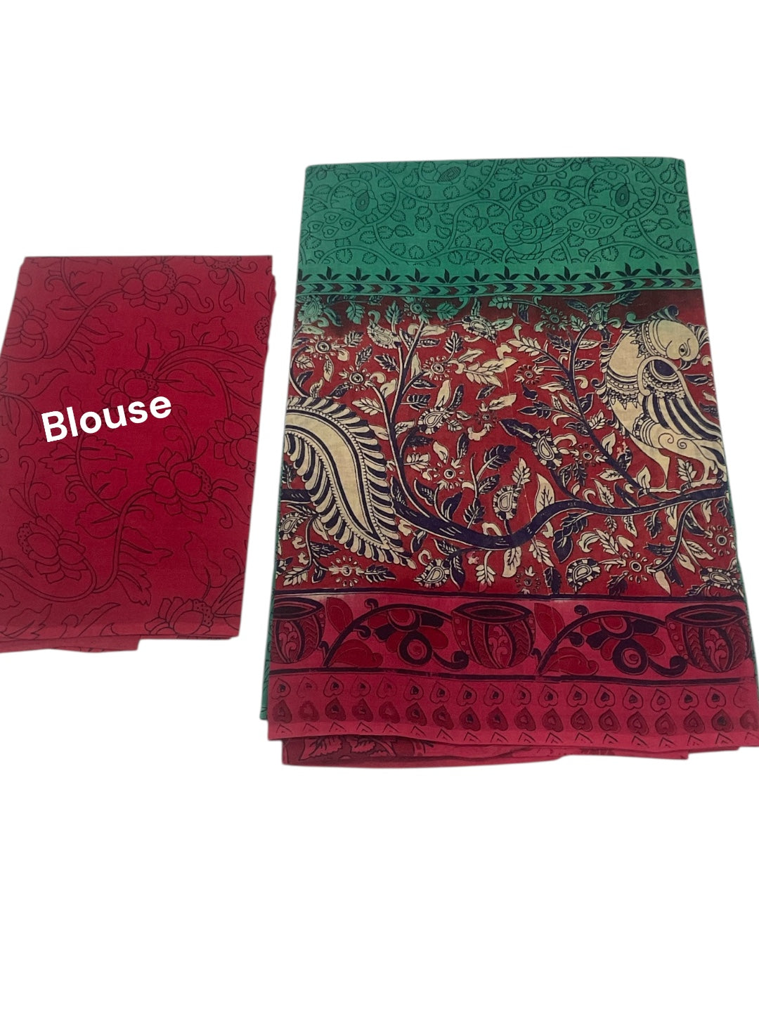 Green and Pink Colour Kalamkari Print Cotton Saree