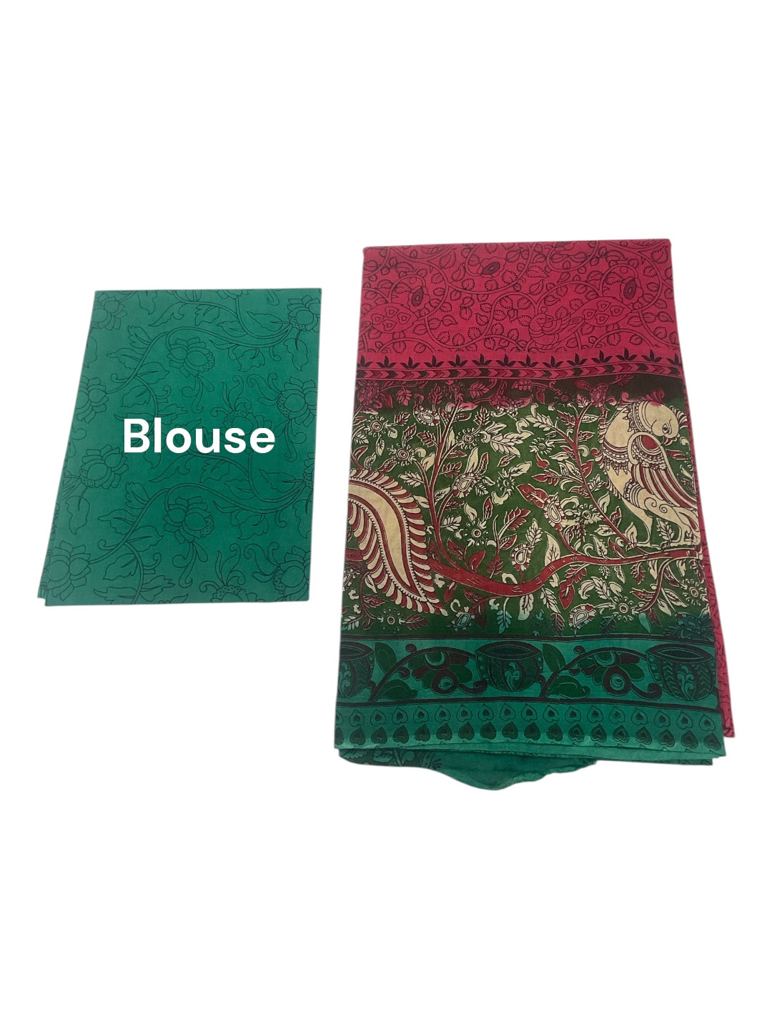 Pink and Green Colour Kalamkari Print Cotton Saree