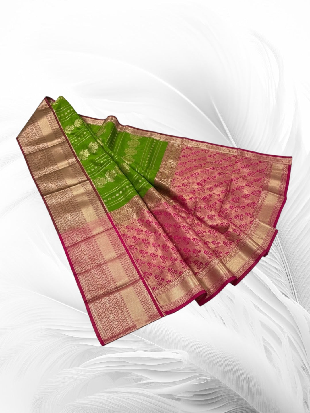 Green and Pink Colour Soft Pattu Saree