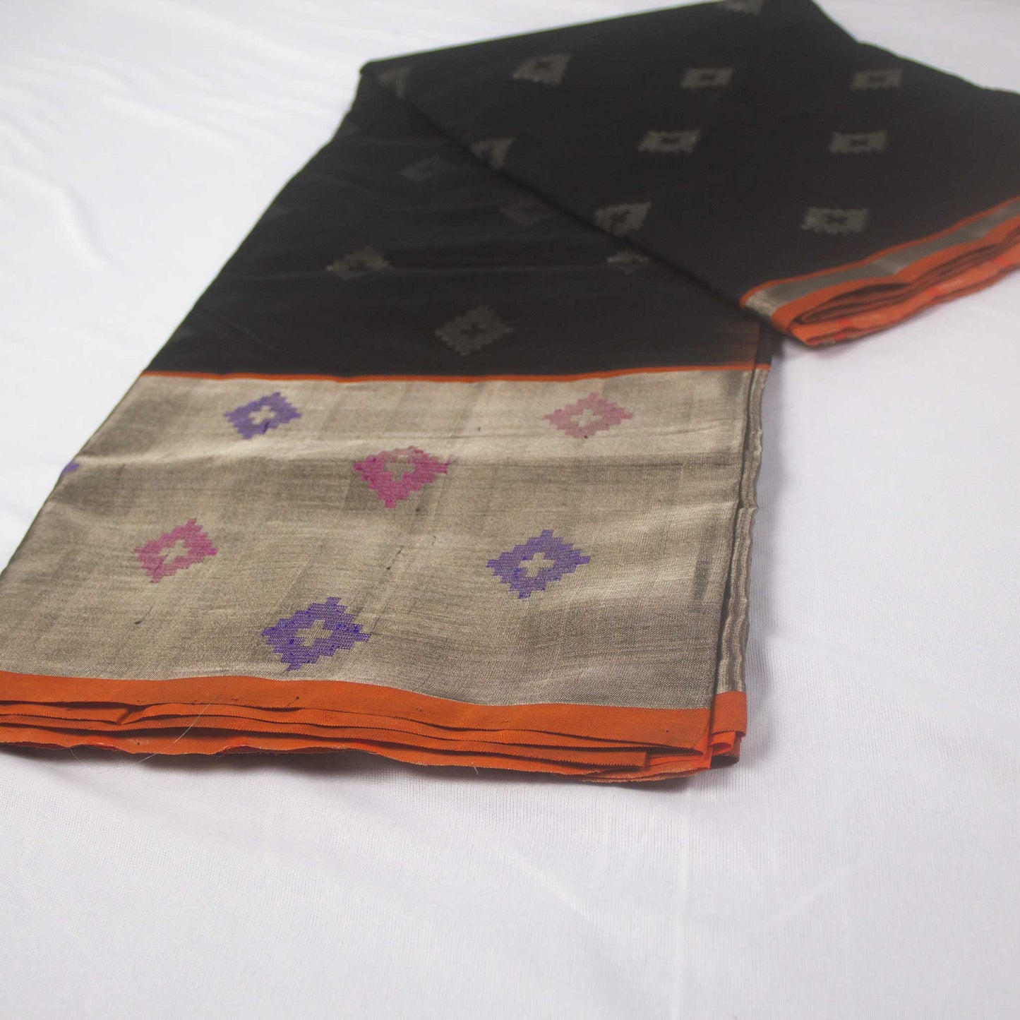 Venkatagiri Black & Orange Cotton Pattu Saree