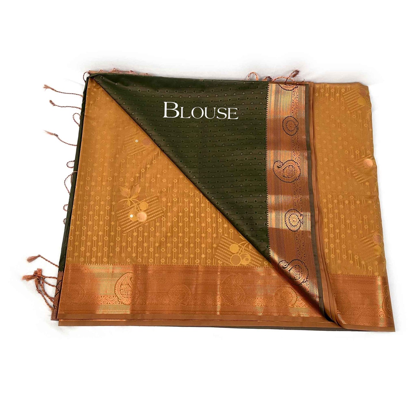 Copper Toned Brown & Green Soft Pattu Saree