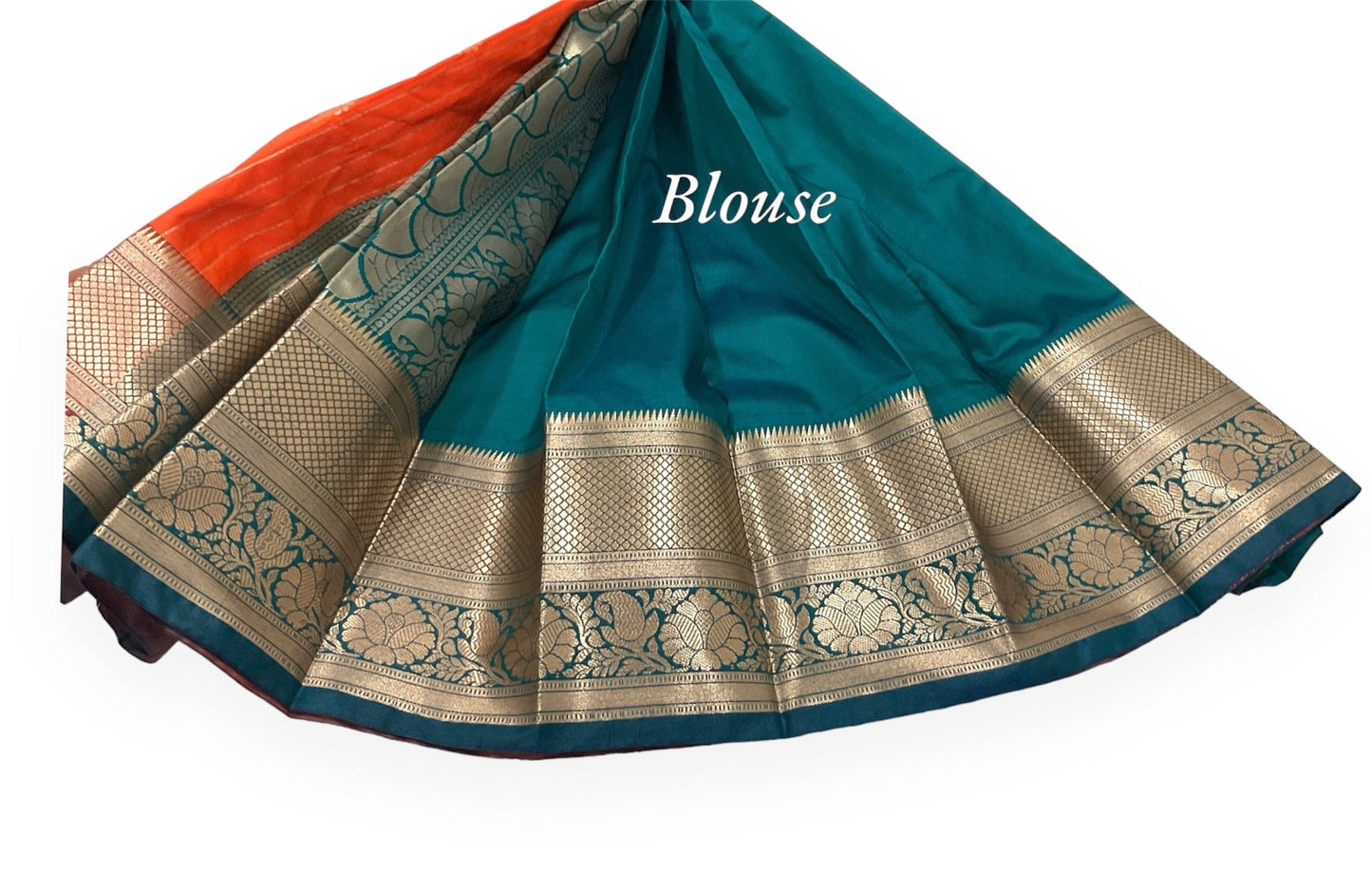 Orange and Peacock Blue Soft Pattu Saree