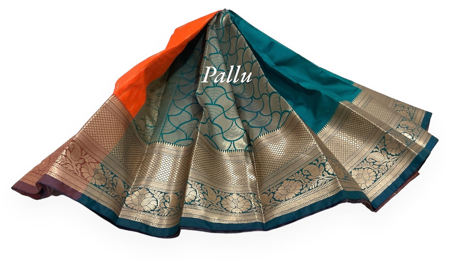 Orange and Peacock Blue Soft Pattu Saree