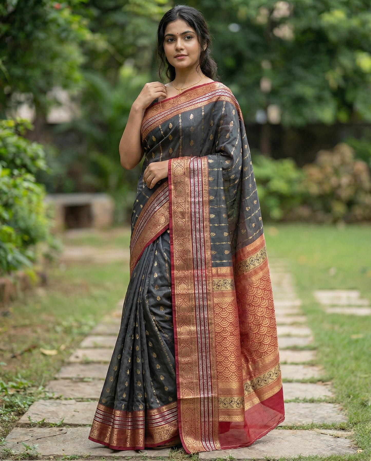 Grey and Maroon Colour Soft Pattu Saree