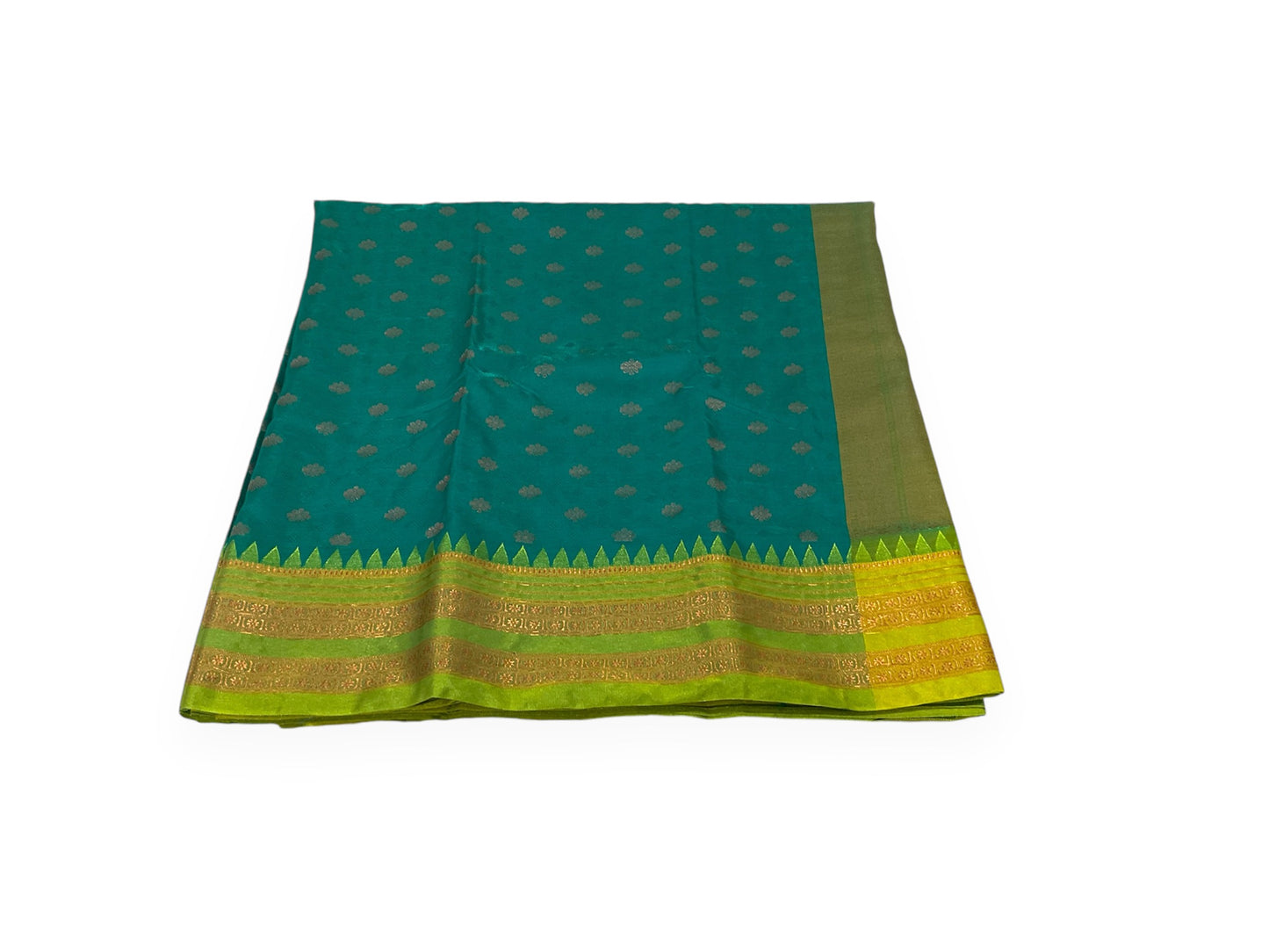 Peacock Blue and Parrot Green Colour Mou Silk Saree