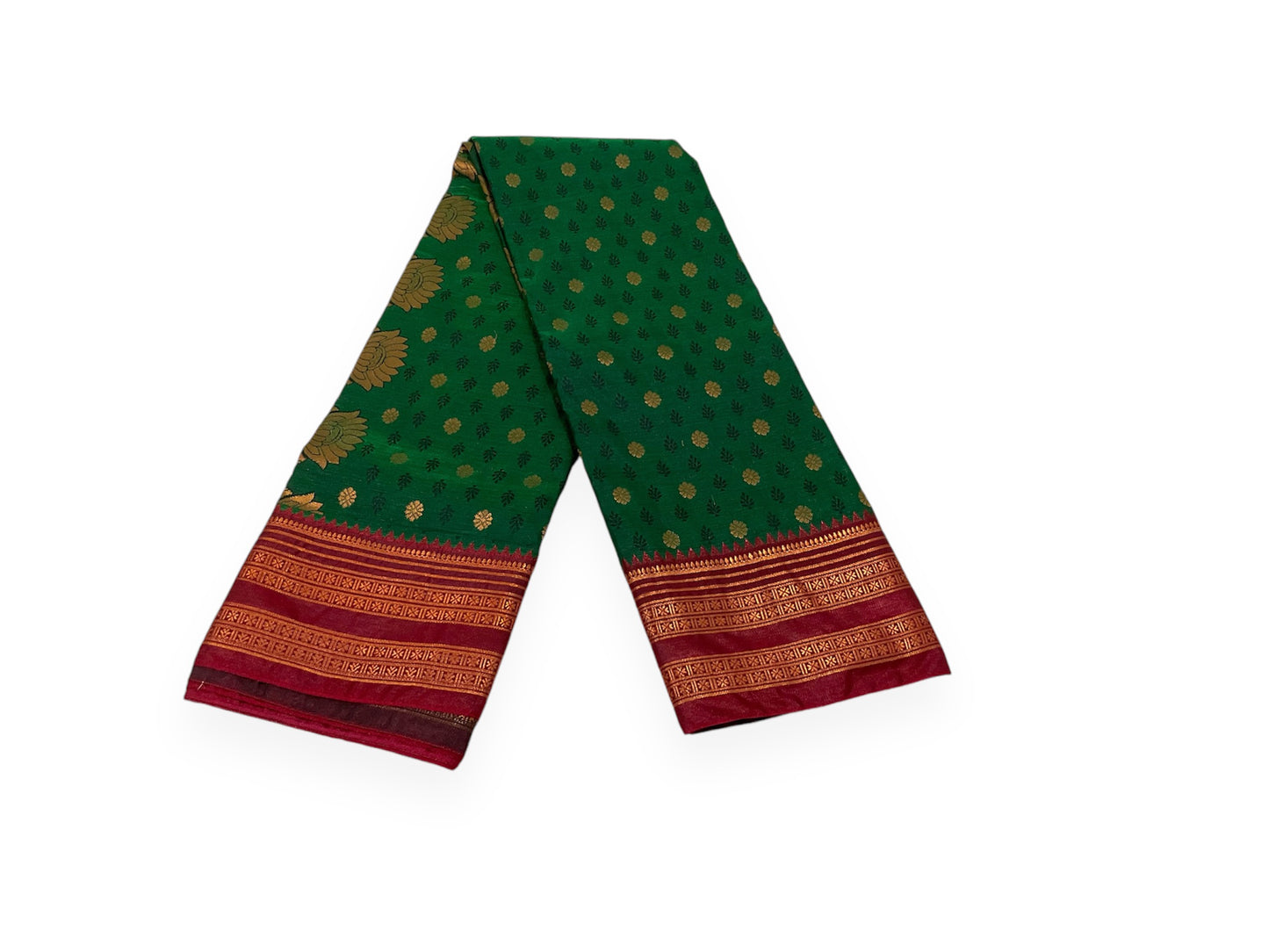 Bottle Green and Red Colour Mou Silk Saree