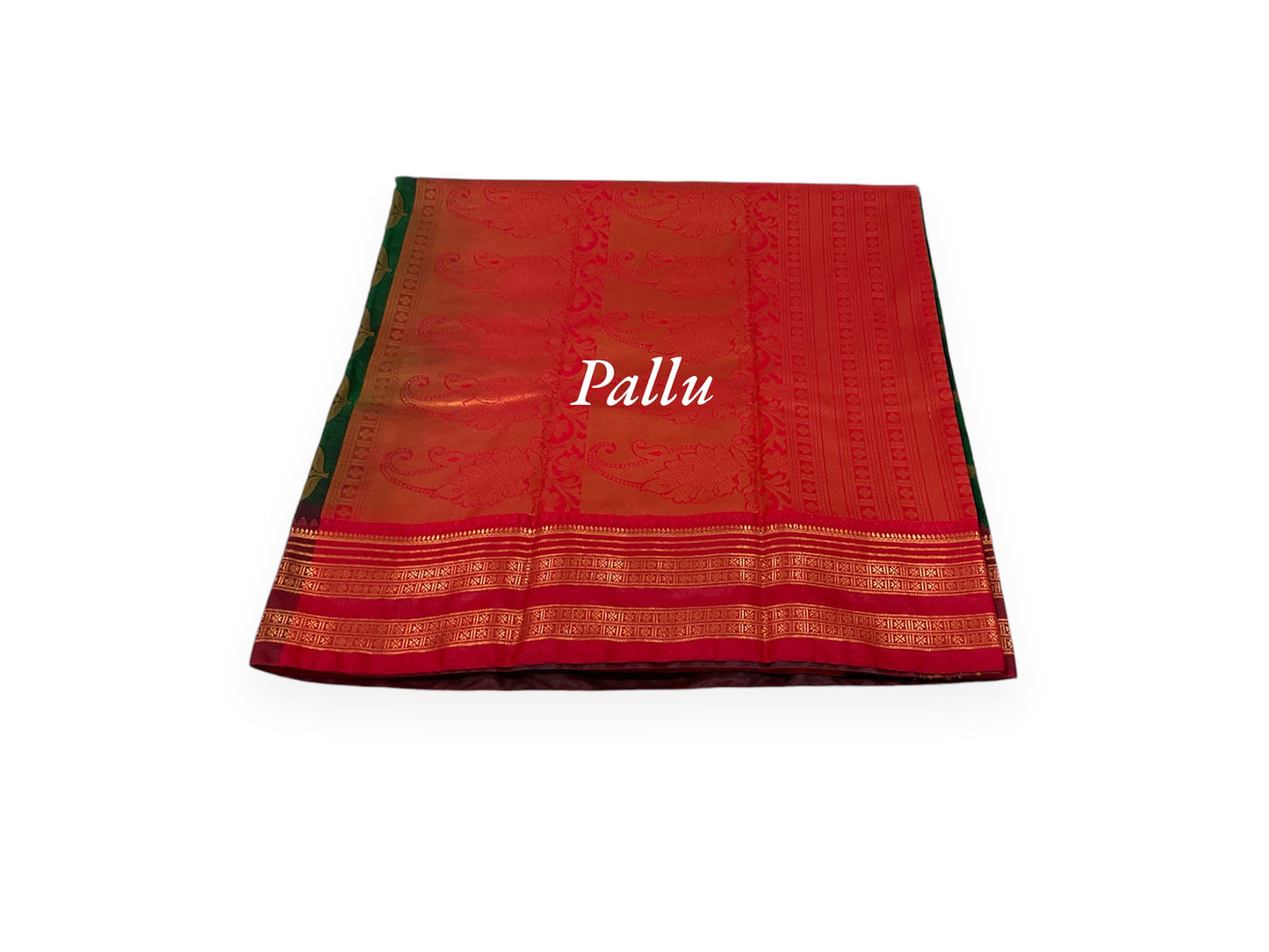 Bottle Green and Red Colour Mou Silk Saree