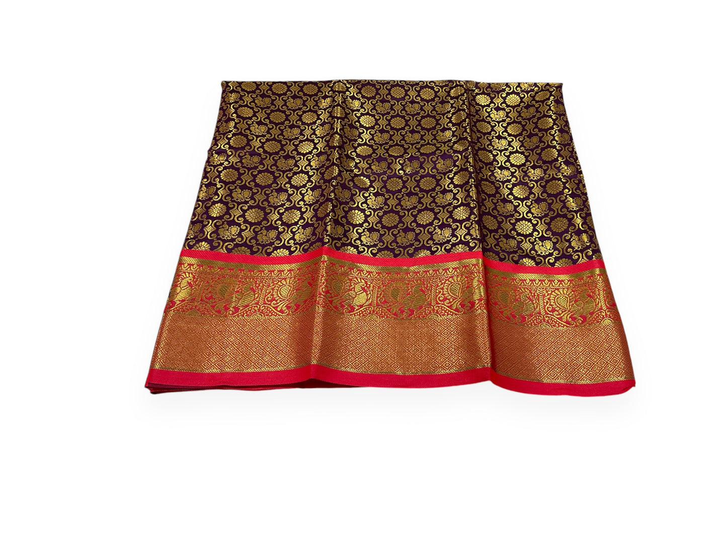 Dark Brown and Red Colour Banarasi Soft Pattu Saree