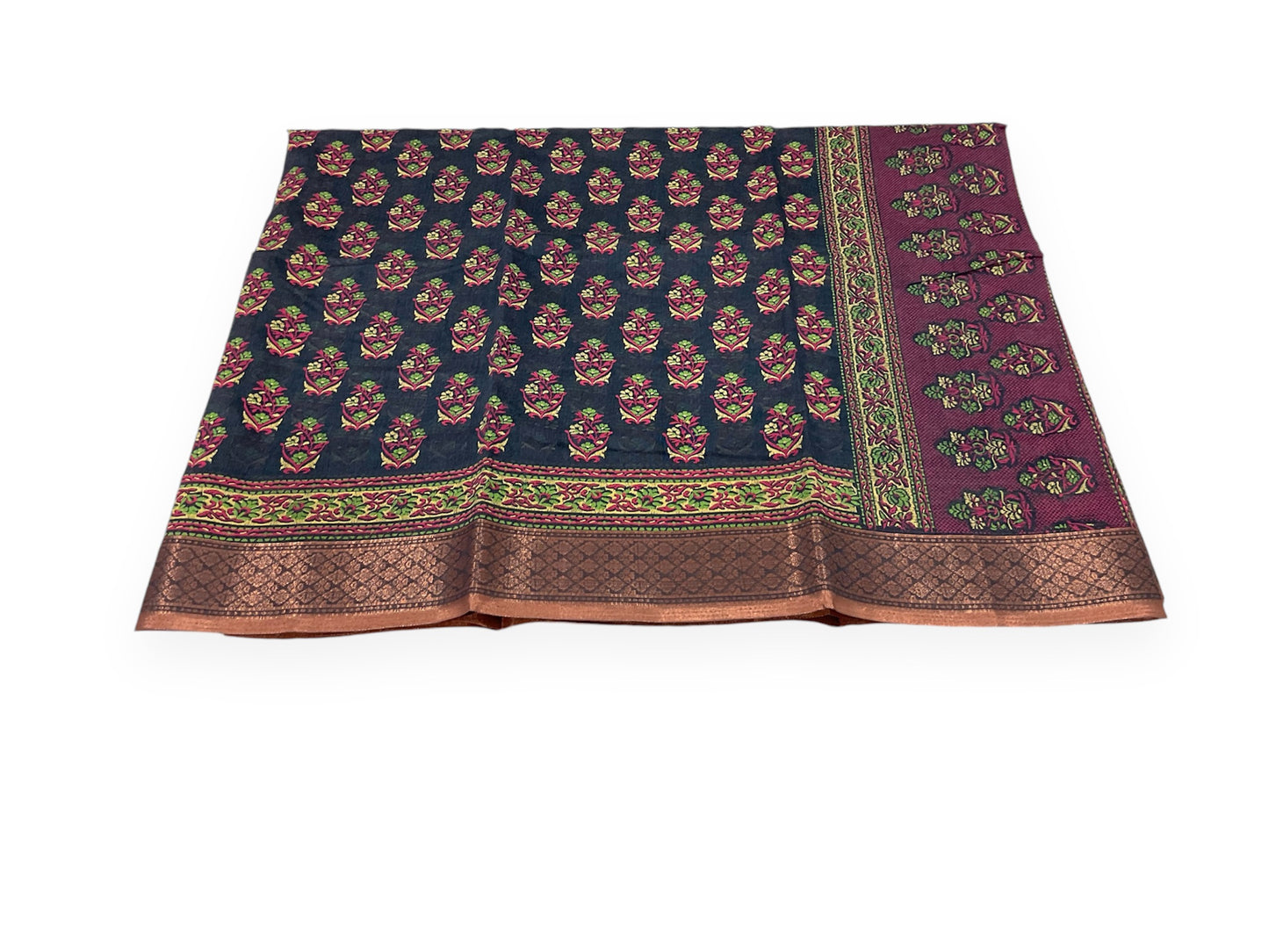 Dark Grey Colour Gadwal Cotton Saree