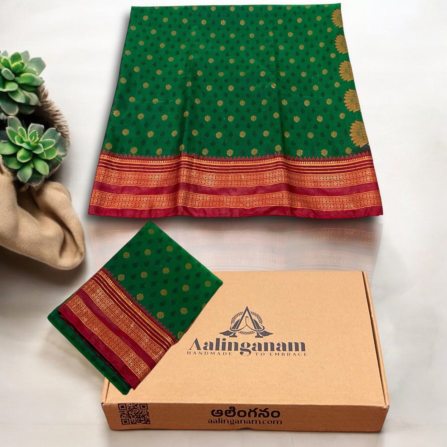 Bottle Green and Red Colour Mou Silk Saree