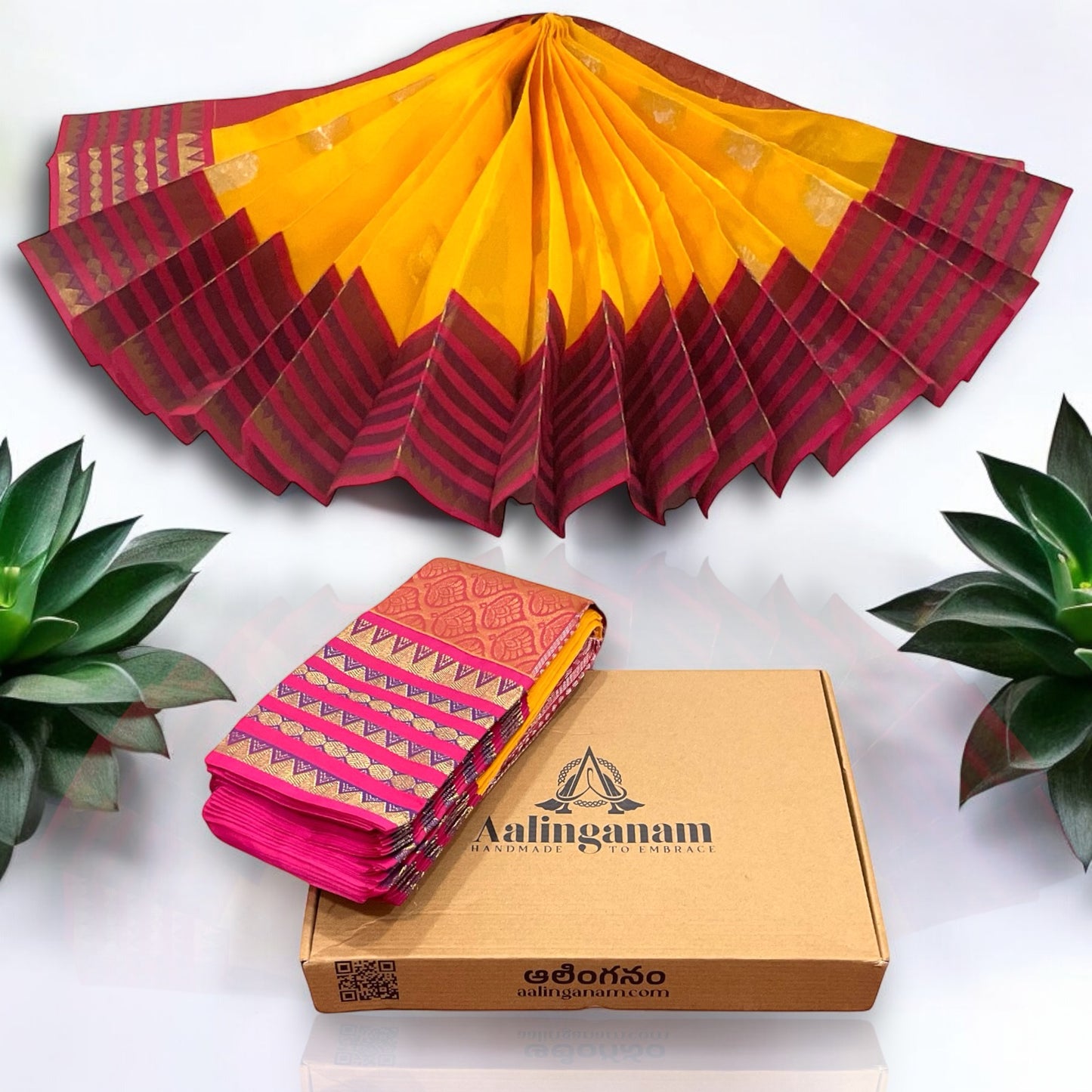 Yellow and Red Colour Chanderi Cotton Saree