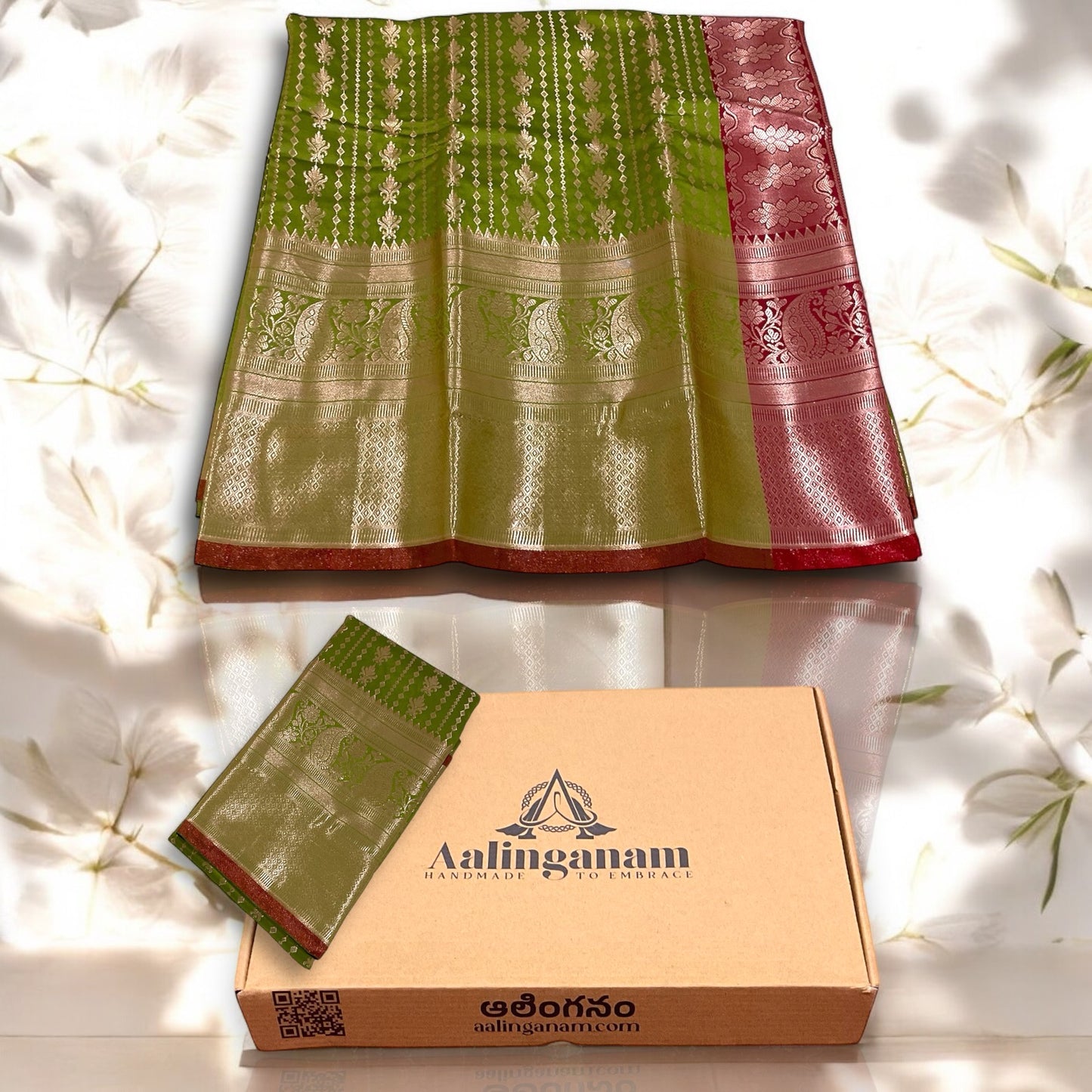 Mehendi Green and Red Colour Kanchi Pattu Saree