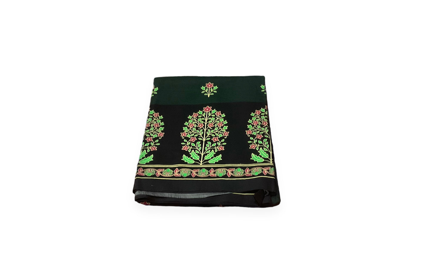 Dark Green and Black Colour Mangalagiri Semi Pattu Saree