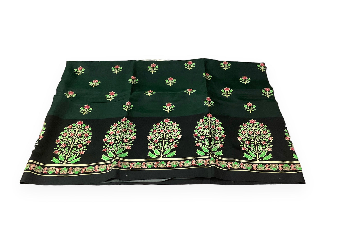 Dark Green and Black Colour Mangalagiri Semi Pattu Saree