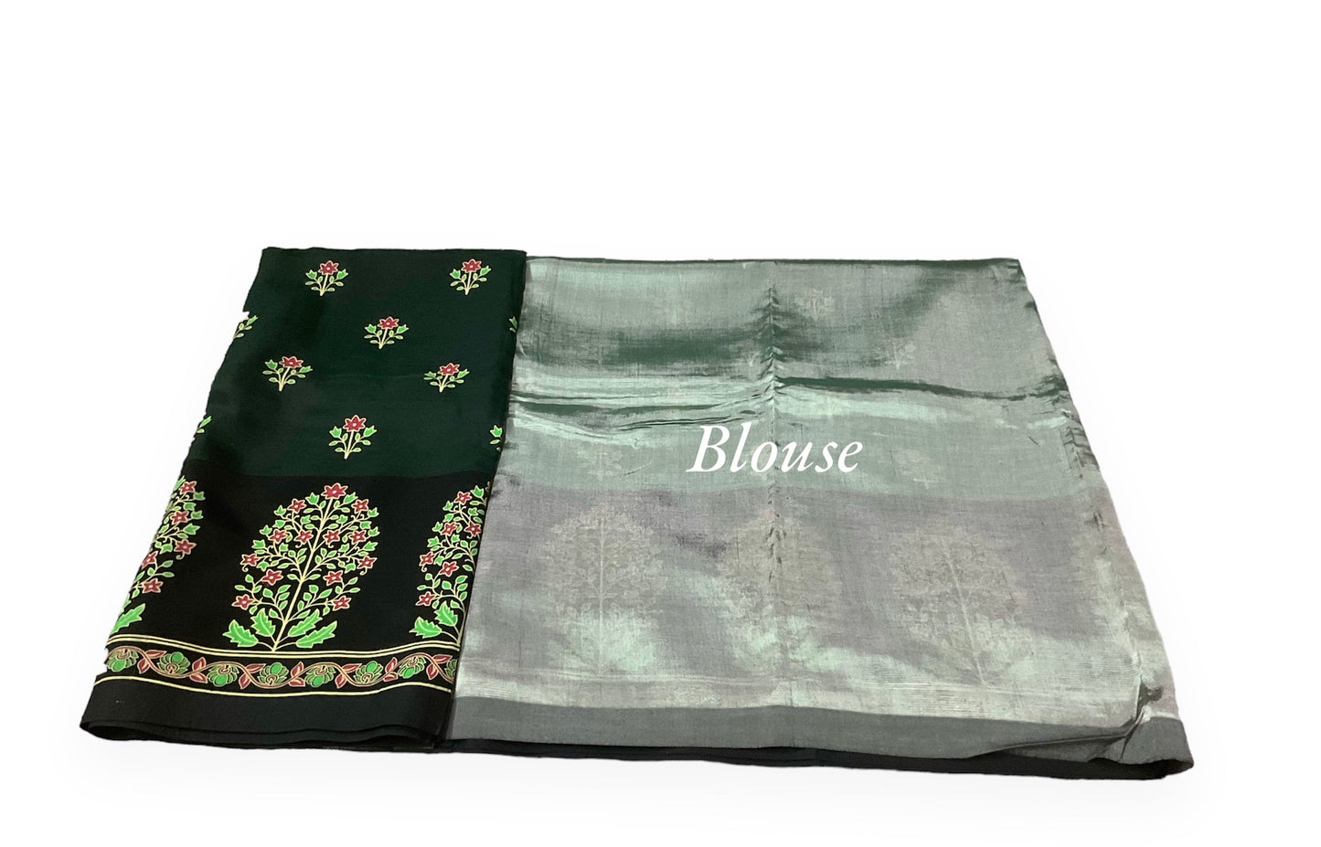 Dark Green and Black Colour Mangalagiri Semi Pattu Saree