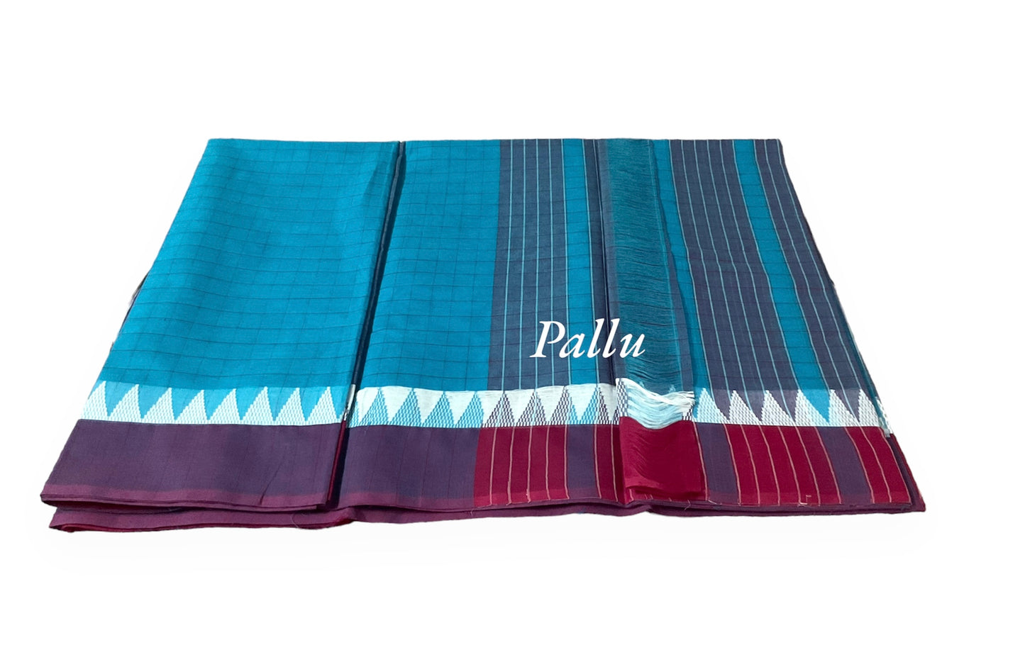 Mangalgiri Blue and Maroon Handloom Cotton Saree