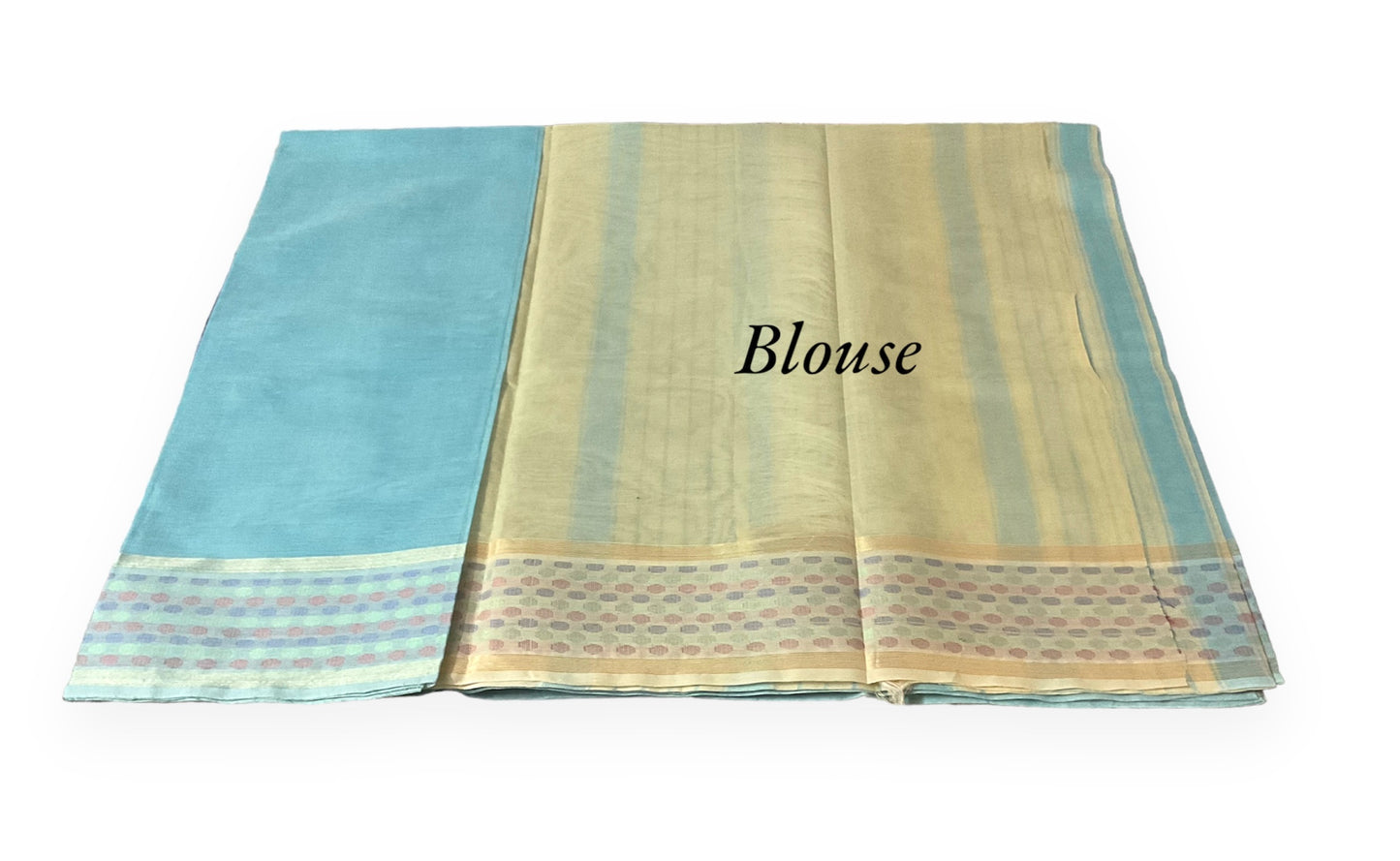 Mangalagiri Light Blue and Cream Colour Handloom Cotton Saree