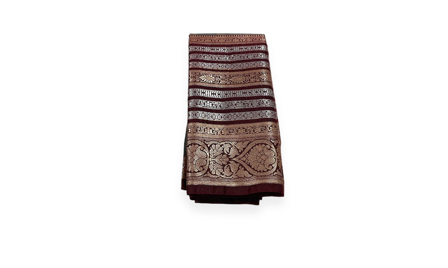 Grey and Maroon Colour Soft Pattu Saree