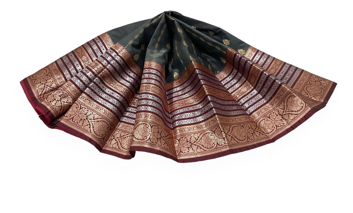 Grey and Maroon Colour Soft Pattu Saree