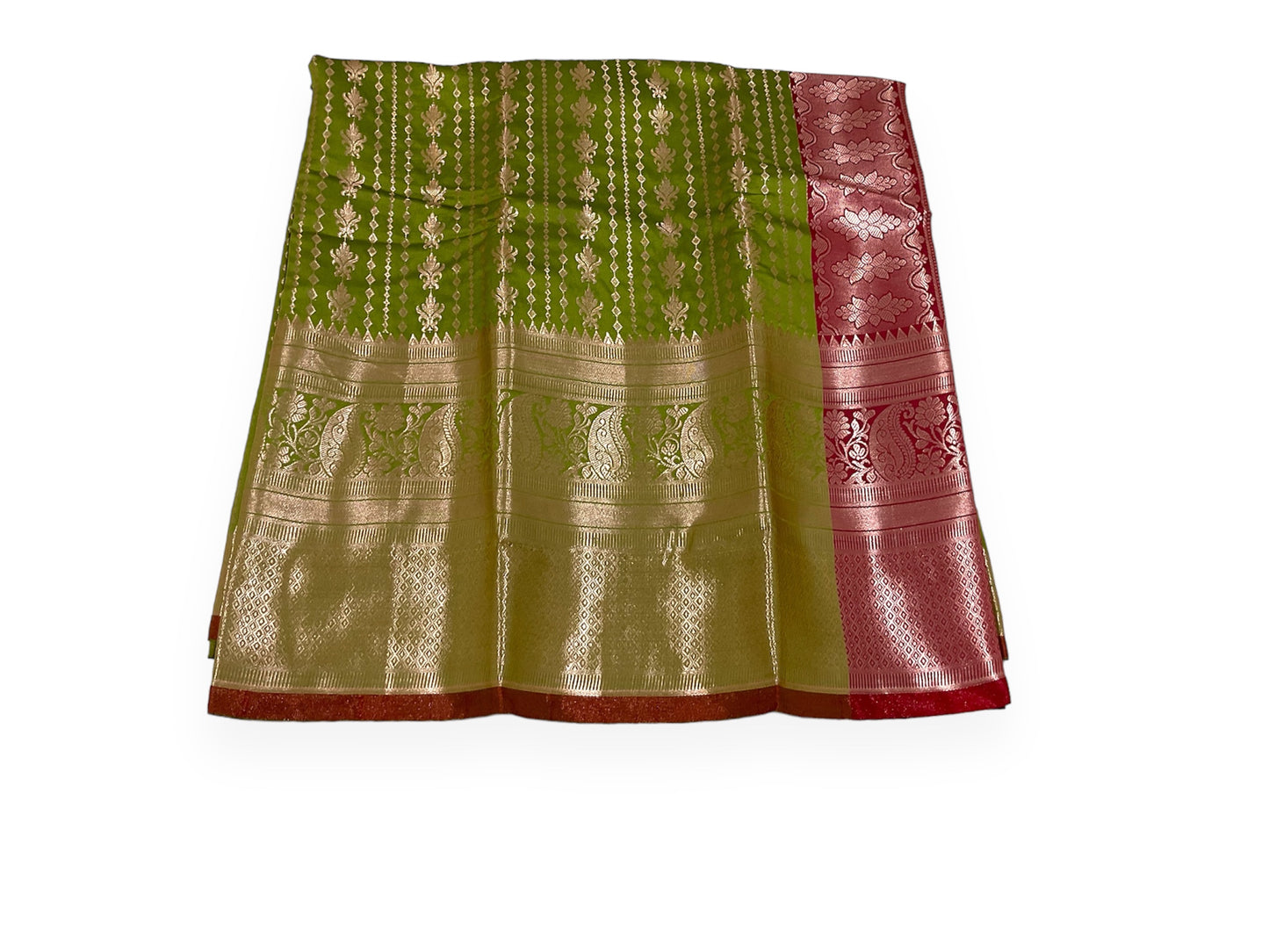 Mehendi Green and Red Colour Kanchi Pattu Saree