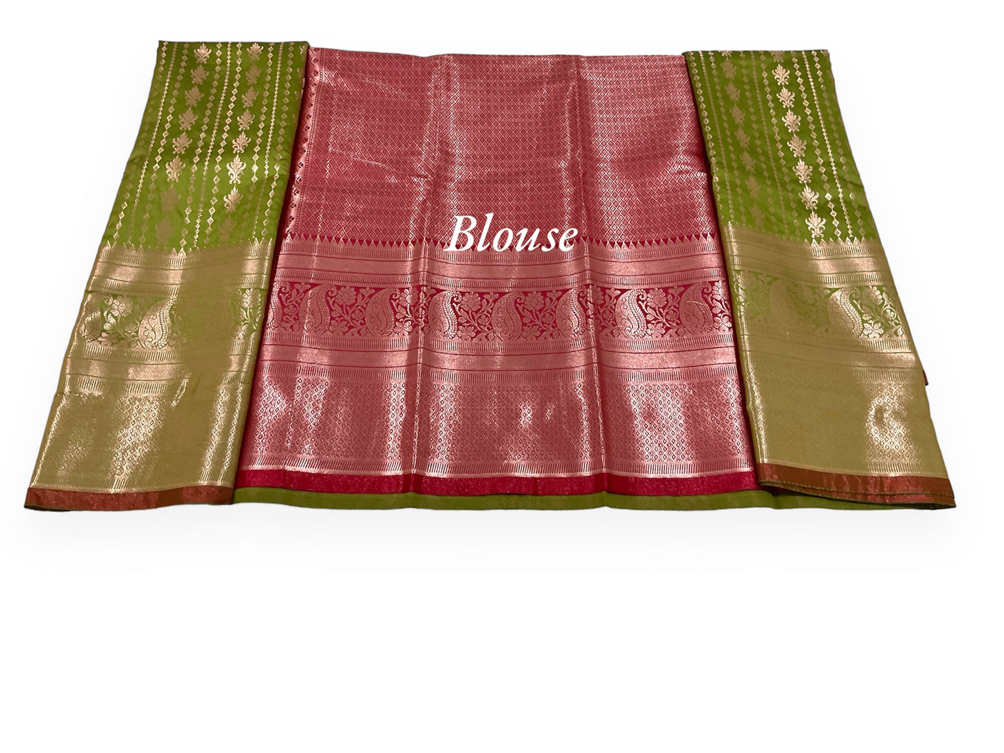 Mehendi Green and Red Colour Kanchi Pattu Saree