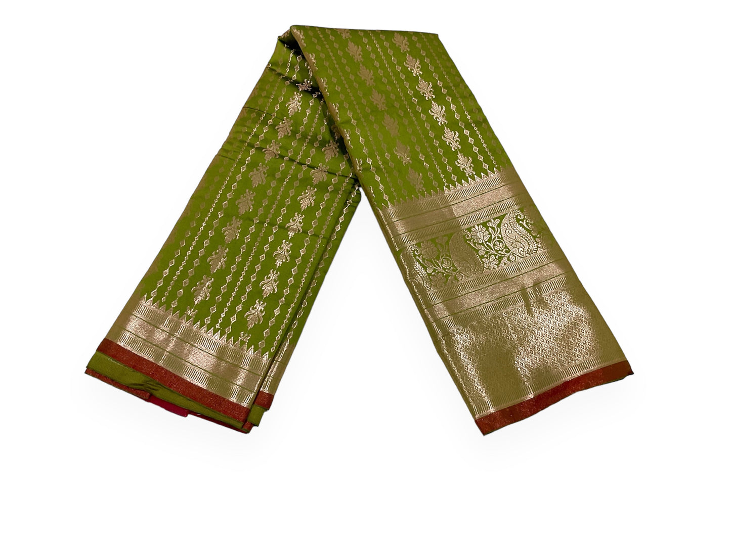 Mehendi Green and Red Colour Kanchi Pattu Saree