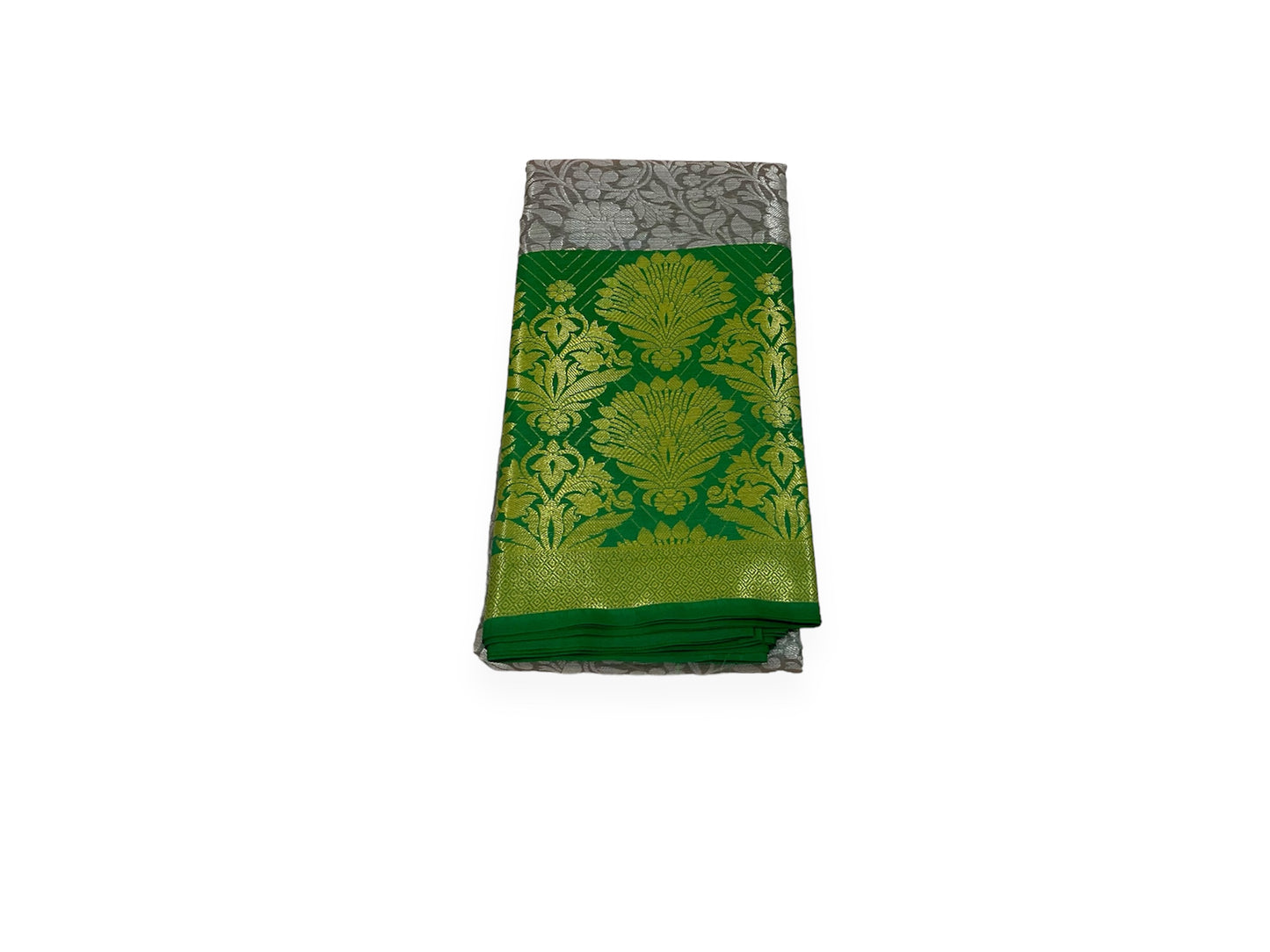 Light Grey and Green Colour Soft Pattu Saree