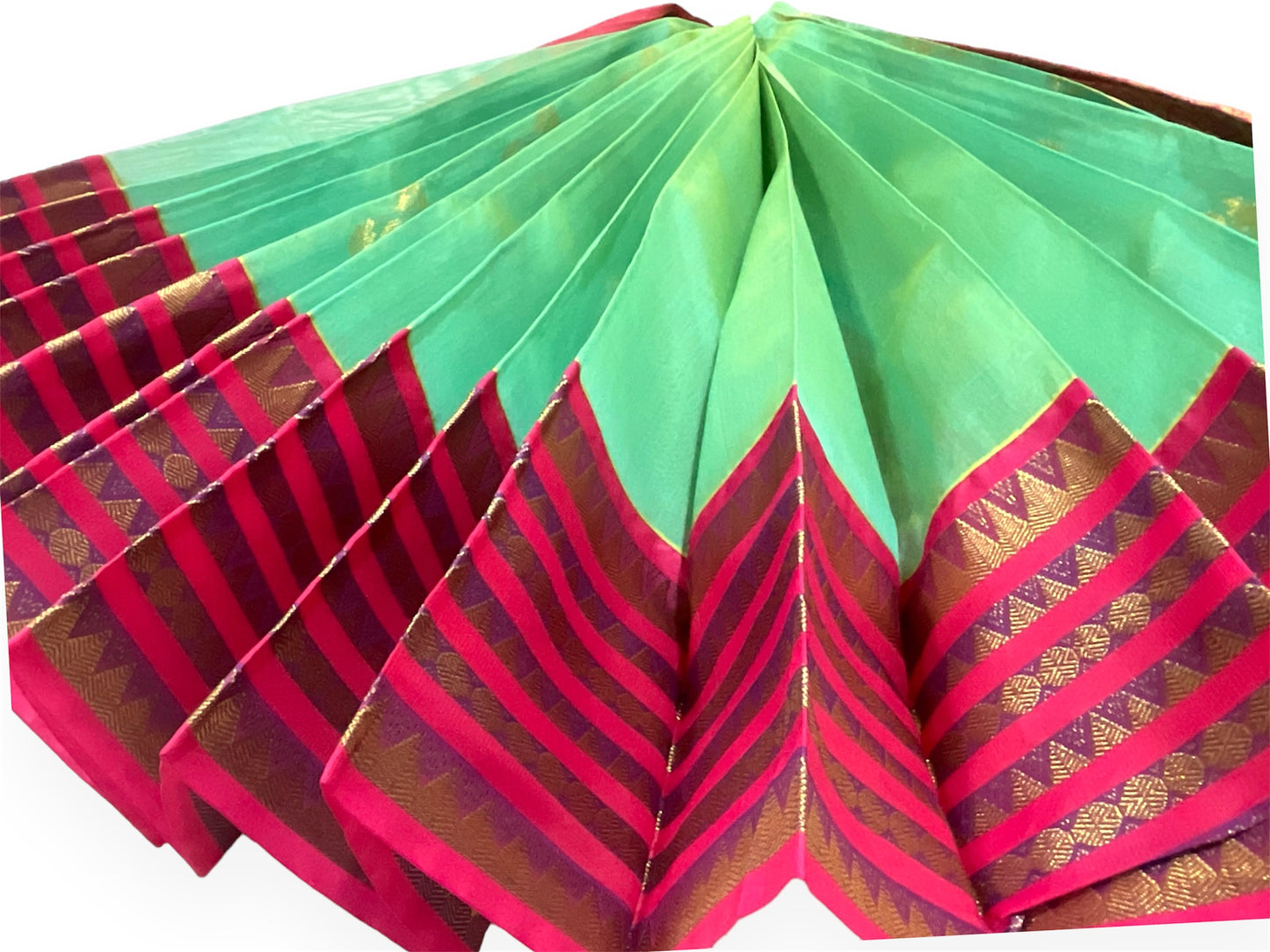 Light Green and Red Colour Chanderi Cotton Saree