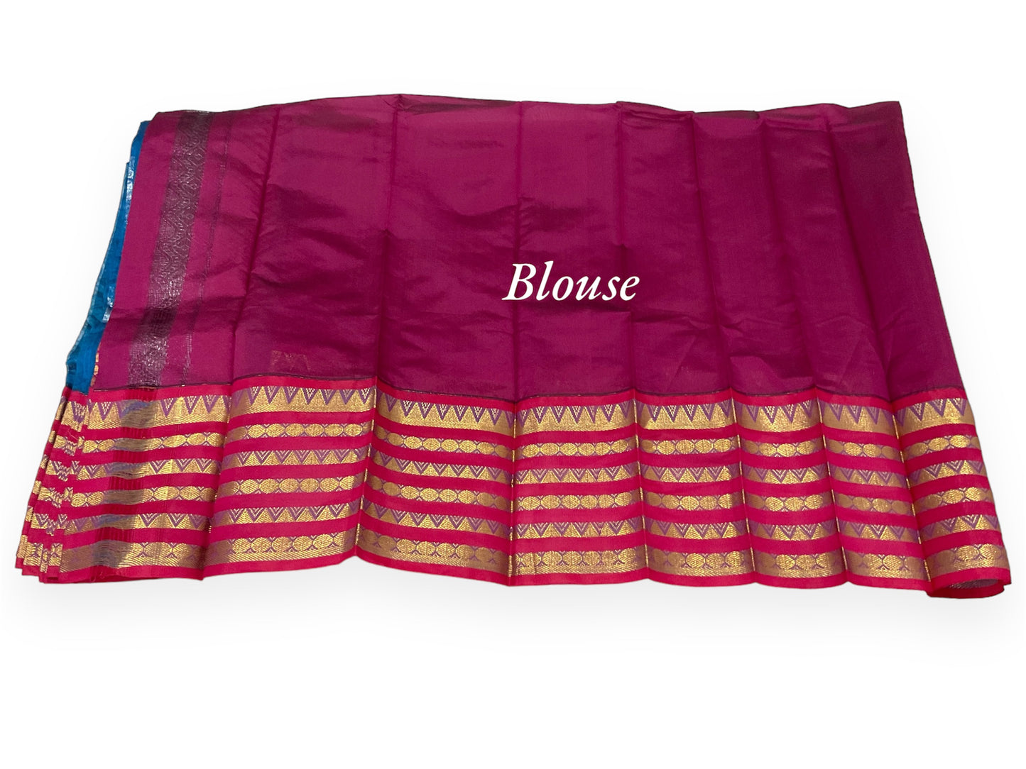 Blue and Red Colour Chanderi Cotton Saree