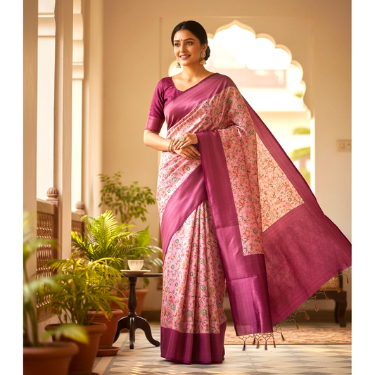 Flower Design Digital Printed Saree