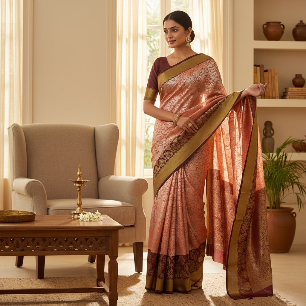 Light Orange and Maroon Colour Soft Pattu Saree