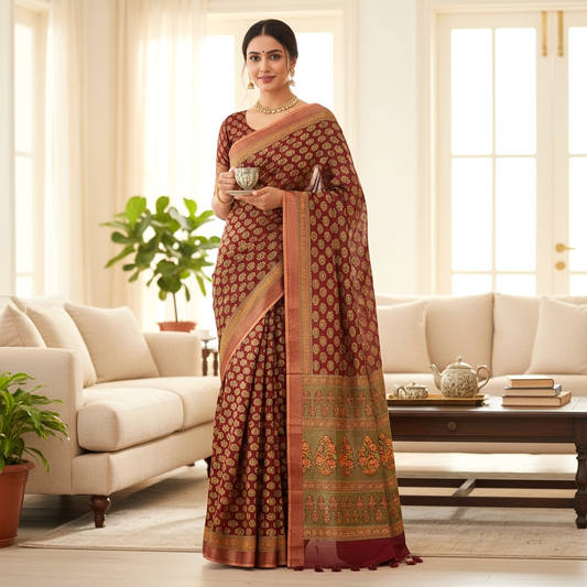 Maroon Colour Gadwal Cotton Saree