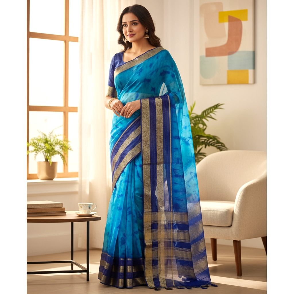 Blue Organza Saree