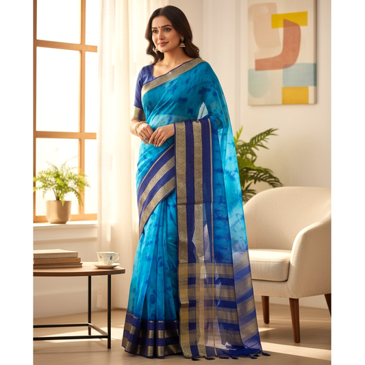Blue Organza Saree
