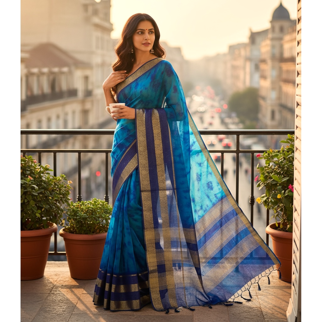 Blue Organza Saree