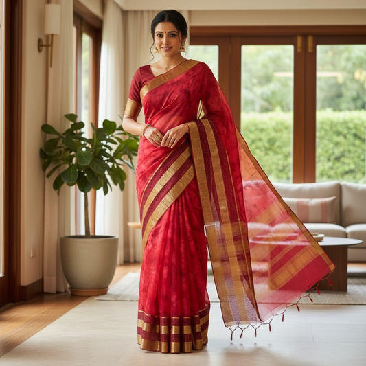 Peach Organza Saree